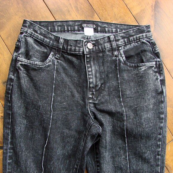 Flare Jeans Pearl Detailing Raw Hem Black Gray Boho Hippie Festival Wide Leg 6 - Picture 4 of 15